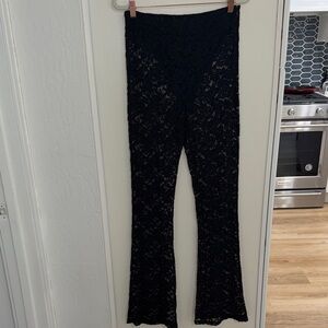 Tiger Mist Black Lace Flare Pants with Built in Panty | M